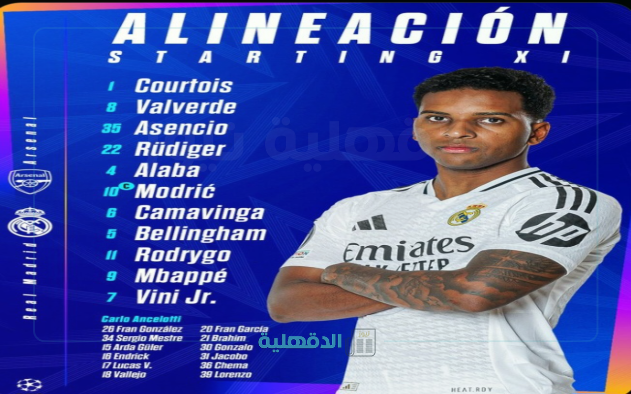 تشكيلة ريال مدريد ضد أرسنال الرسمية “Arsenal vs Real madrid” في دوري أبطال اوروبا 2025 والقنوات الناقلة والمعلق