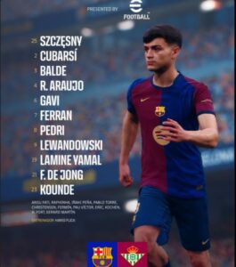 تشكيلة برشلونة ضد ريال بيتيس الرسمية barcelona vs real betis في الدوري الاسباني الممتاز 2025 والقنوات الناقلة